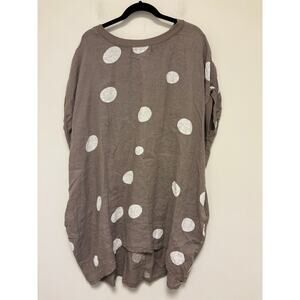 Miss Rose Sister Violet Rosabella 100% Linen T-shirt Dress Mocha Polka Dot